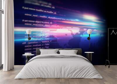 Light speed zoProgramming code abstract technology background of software developer and  Computer scriptom travel in Deep space  background 3d illustration. Wall mural