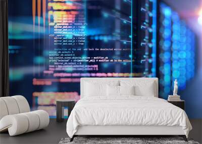 server room 3d illustration with node base programming data  design element. Wall mural