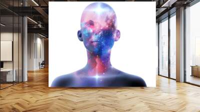 silhouette of virtual human with aura chakras on space nebula 3d illustration Wall mural