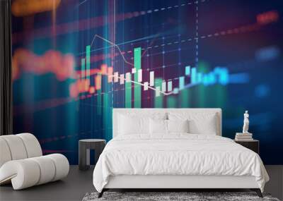 stock market investment graph with indicator and volume data. Wall mural