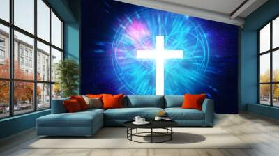 white light cross on sacred geometry element background Wall mural