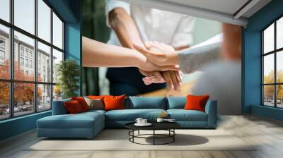 Business people asian team teamwork business join hand together Wall mural