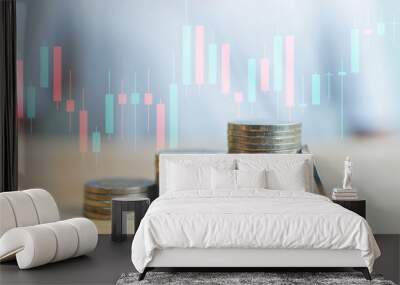 Concept save money financial business investment online trading. Coins stack step growing growth value Wall mural