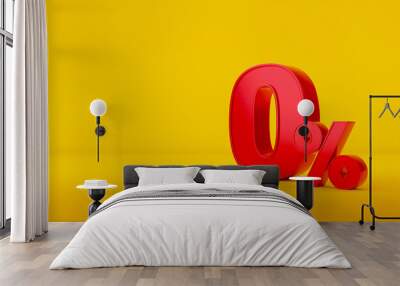 red zero percent or 0% special offer on yellow background. 3d render illustration Wall mural