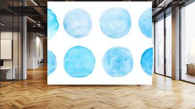 Circle shape design. Set of blue watercolor, Blue circle watercolor hand drawn illustration on a white background Wall mural