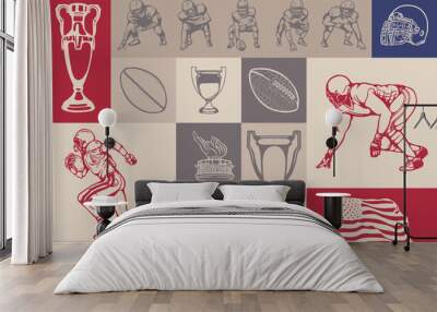 American football collection hand drawn vector set Wall mural