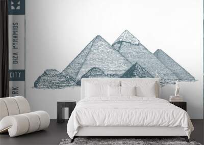 Giza pyramids Vector illustration - Hand drawn - Out line Wall mural