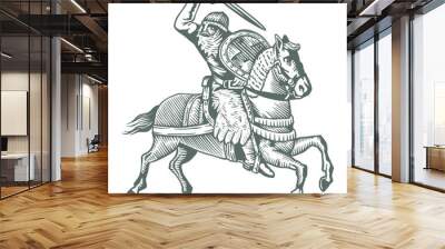 Medieval armed knight riding a horse. Historical ancient military character Wall mural