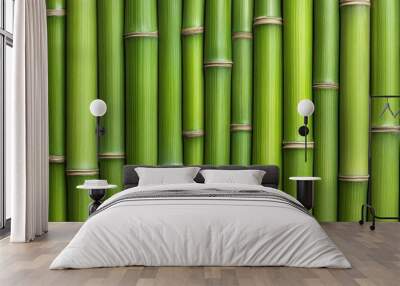 Close-up of fresh green bamboo stems creating a vibrant and natural textured background for design or decoration. Wall mural