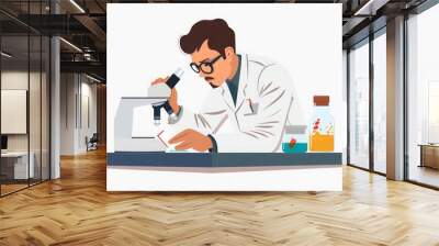 Scientist Examining Sample Under Microscope in Lab Wall mural