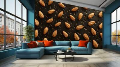 Almond organic natural nut heap healthy real food pattern seamless in space background Wall mural