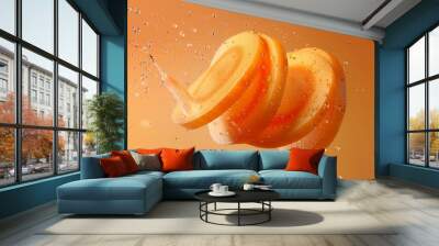 Carrot slices vegetable flying in water with bubble natural organic gardening Wall mural