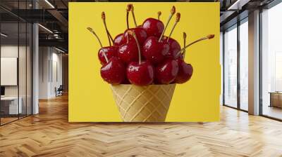 Cherry fruit closeup on cone wrapped healthy real food organic ingredient Wall mural