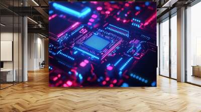 Circuit board hardware with connection light dot and line computer security integration technology Wall mural