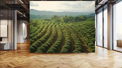 Coffee plantation agriculture farming greenery from aerial view  landscape Wall mural