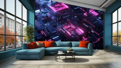 Digital circuit blue light line technology computer system information science Wall mural