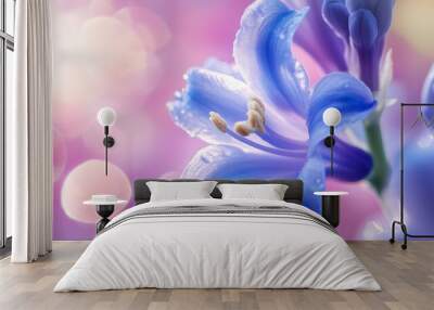 Hyacinth blue flower vibrant sun light botanical garden background Wall mural