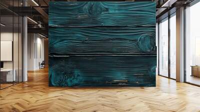 Painted wooden blue textured pattern stacking board aged horizontal background Wall mural