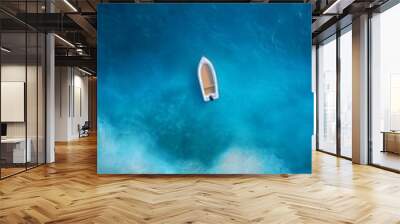 Top of view beach blue marine water wave and boat holiday transport Wall mural