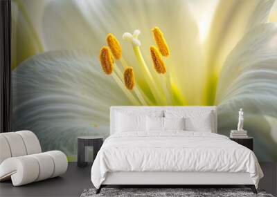 White amarilys flower macro photo bokeh blurred background Wall mural