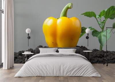 Yellow bell pepper vegetable on soil organic houseplant botanical gardening Wall mural