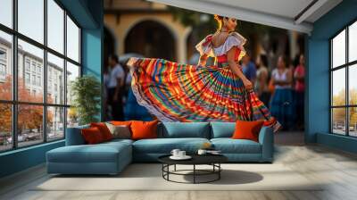 LATIN MEXICAN FOLKLORE, TRADITIONAL, COLORFUL, CULTURAL, REGIONAL DANCER. ai generative Wall mural