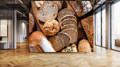 Assorted bakery products including loafs of bread and rolls Wall mural