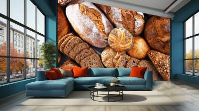 Assorted bakery products including loafs of bread and rolls Wall mural