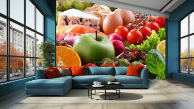 Assorted organic food products on the table Wall mural