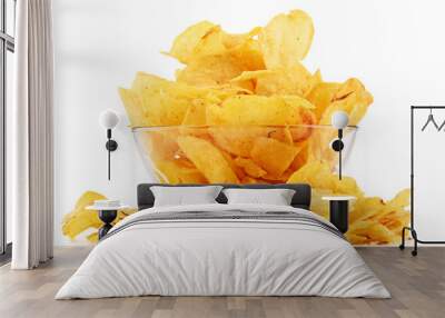 Bowl of potato chips isolated on white background Wall mural