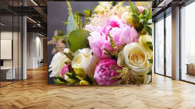 Composition with bouquet of freshly cut flowers Wall mural