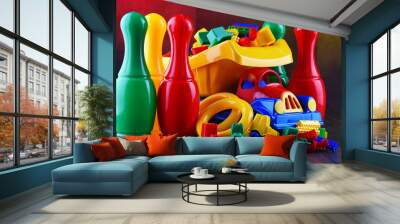 Composition with colorful plastic children toys Wall mural