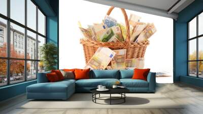 Composition with Euro banknotes in wicker basket Wall mural