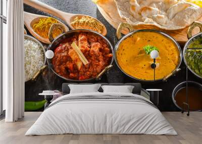 Composition with Indian dishes with basmati rice Wall mural