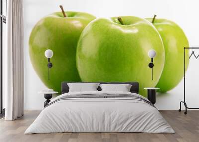 Composition with three green apples isolated on white Wall mural