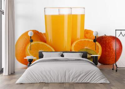 Composition with two glasses of orange juice and fruits Wall mural