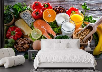 Food products recommended for osteoporosis and healthy bones Wall mural