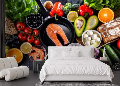 Food products representing the Mediterranean diet Wall mural