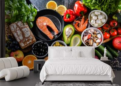 Food products representing the Mediterranean diet Wall mural