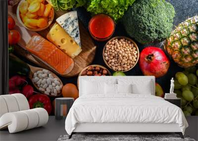 Food products representing the nutritarian diet Wall mural