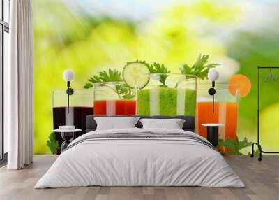 Glasses with fresh vegetable juices. Detox diet Wall mural