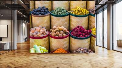 Spices and herbs on the arab street market stall Wall mural