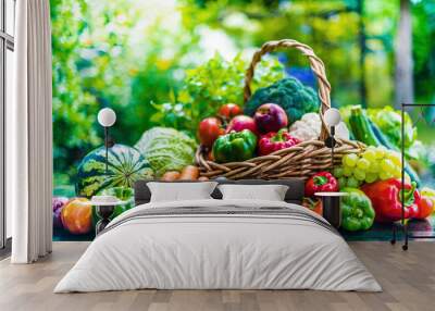 Variety of fresh organic vegetables and fruits in the garden Wall mural