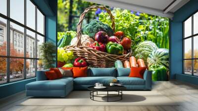 Variety of fresh organic vegetables and fruits in the garden Wall mural