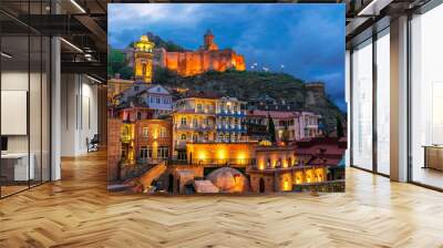 View of the Old Town of Tbilisi, Georgia after sunset Wall mural