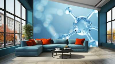 Abstract molecule structure on blue background. Wall mural