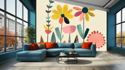 Colorful collage of flowers and leaves Wall mural