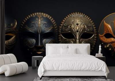 Masks adorned with intricate patterns and symbols a nod to the mystical energy of the lunar eclipse Wall mural