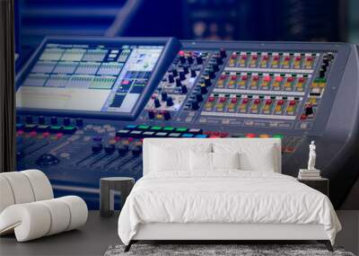 buttons equipment for sound mixer control. Mixer for musician DJ and sound engineers. Wall mural