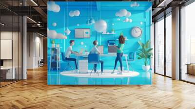 3d rendering. cute character web agency office  people working Wall mural